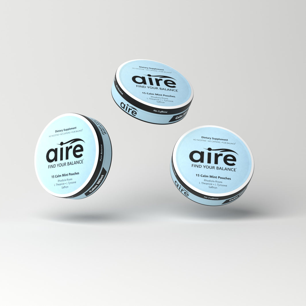 Aire Calm Mint Pouches 4-pack — three cans, 60 pouches total
